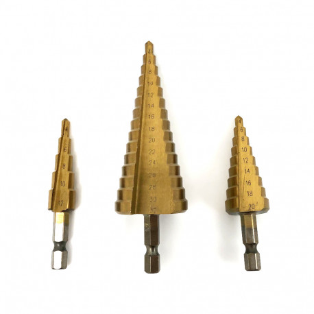 Set of 3 HSS TiN step drills D. 4-12, 4-20 and 4-32 mm - 350823 - Beast