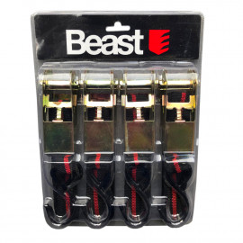 Surtido de 4 correas de amarre con trinquete y ganchos 3 M x 25 mm 250 kg - 871142 - Beast