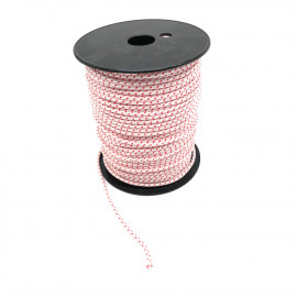 Tresse corde polyamide 16 fuseaux D. 3,5 mm x L. 100 mètres "Spéciale lancement moteur" - Blanche lisré rouge - D-Work