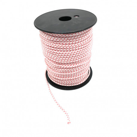 Tresse corde polyamide 16 fuseaux D. 3,5 mm x L. 100 mètres "Spéciale lancement moteur" - Blanche lisré rouge - D-Work