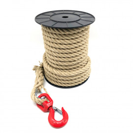 Pulley rope with hemp rope D. 20/22 mm x L. 25 metres + swivel hook C.M.U 1500 Kg with latch - D-Work