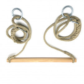 Agrès trapèze barreau bois 50 cm cordage PP avec 2 anneaux et 2 huits de réglage (portique 2 à 3 mètres - Enfants) - D-Work