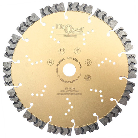 Diamond pro disc PREDATOR D. 230 x Al. 22,23 x Ht. 15 mm - reinforced concrete, granite, steel - Diamwood Platinum