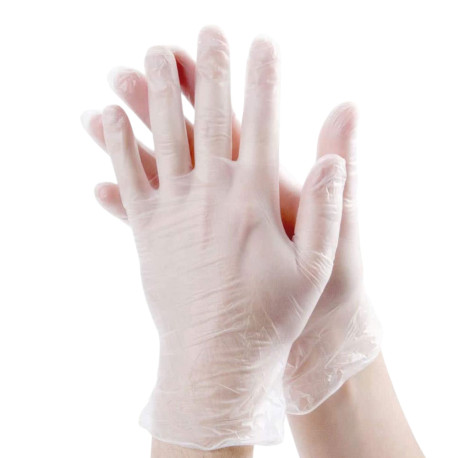 100 Micro Powdered Vinyl Gloves Size L (8/9) Durable, Comfortable and Versatile for Food Service Use - D-Work