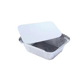 100 Barquettes Moules Operculables en Aluminium 450 ml 147 x 122 x 40 mm avec Couvercle en Carton Blanc Alu - D-Work