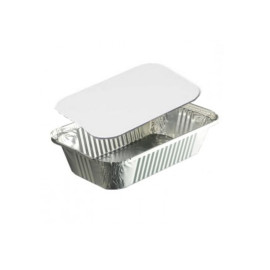 100 Aluminium Shrink Wrap Trays 450 ml 147 x 122 x 40 mm with Alu White Carton lid - D-Work