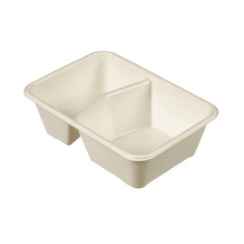 50 Biodegradable Cane Pulp 2 Compartment Trays 705 ml (445+260 ml) 179 x 127 x 55 mm Single-Use - D-Work