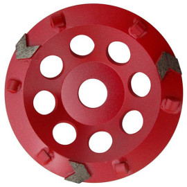 PCD surfacing plate + 3 RED GRINDER segments D.125 x 22,23 mm x 6 PKD 4 mm - Epoxy, asphalt, resin - Diamwood Platinum