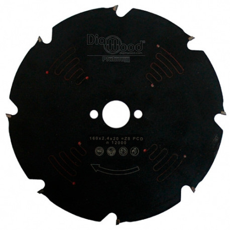 Diamond circular saw blade - PCD D. 160 x Al. 20 x ép. 2,4 mm x Z8 - Diamwood Platinum