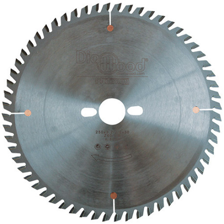 HM circular saw blade micrograin finish D. 250 x Al. 30 x ép. 3,2 mm x Z60 TP - Diamwood Platinum