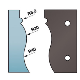 Jeu de 2 contre-fers profilés Ht. 88 x 5 mm corniche N°4 A590.322 pour porte-outils de toupie - Diamwood Platinum