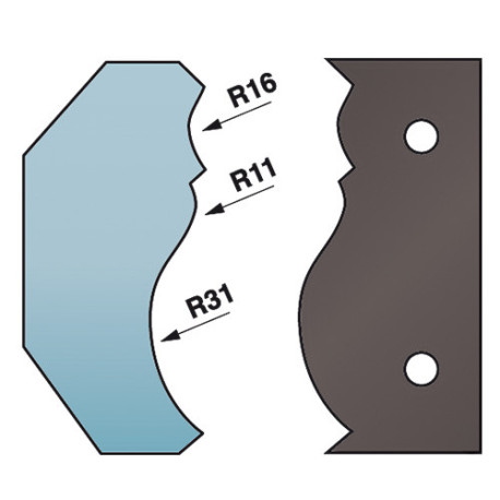 Jeu de 2 contre-fers profilés Ht. 88 x 5 mm corniche N°6 A590.351 pour porte-outils de toupie - Diamwood Platinum