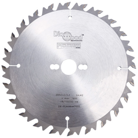 HM circular saw blade D. 250 x Al. 30 x Th. 3,2 mm x Z24 Alt + AR - Diamwood Platinum