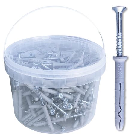 200 NHS Countersunk Dowels D. 8 x Lt. 60 mm with Countersunk Head Screw (in bucket) - D-Work