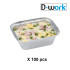 100 Barquettes Moules Operculables en Aluminium 450 ml 147 x 122 x 40 mm avec Couvercle en Carton Blanc Alu - D-Work