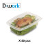 50 Micro-undable 800 ml (185 x 135 x H. 68 mm) PP Trays with Attached Lids - Practical and Resistant D-Work